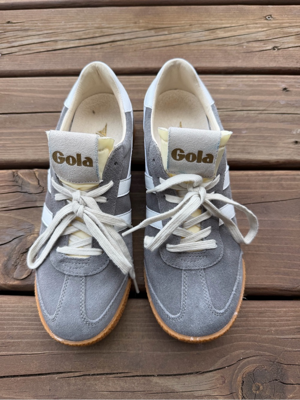 Gola Gray Suede Elan Sneakers with White Stripes and Gum Sole - Picture 2 of 8